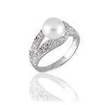 Single White Pearl Ring with Cubic Zirconias